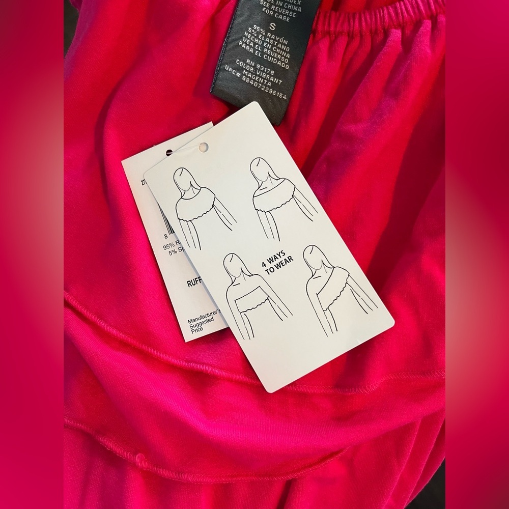 Chelsea & Theodore Hot Pink Off-Shoulder Ruffle Top - Picture 2 of 2